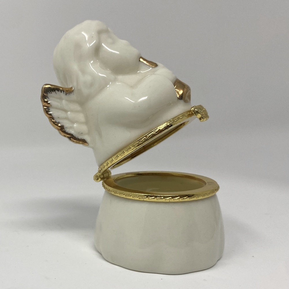 Vintage Porcelain Angel Hinged Trinket Box